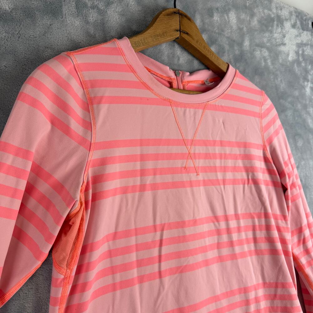 Lululemon‎ Run Warm Up Crew Top Size 4 Long Sleeve coral pink Stripe Active